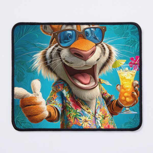 Item preview, Cheerful Tiger Enjoying a Tropical Drink Scene designed and sold by Artessie.