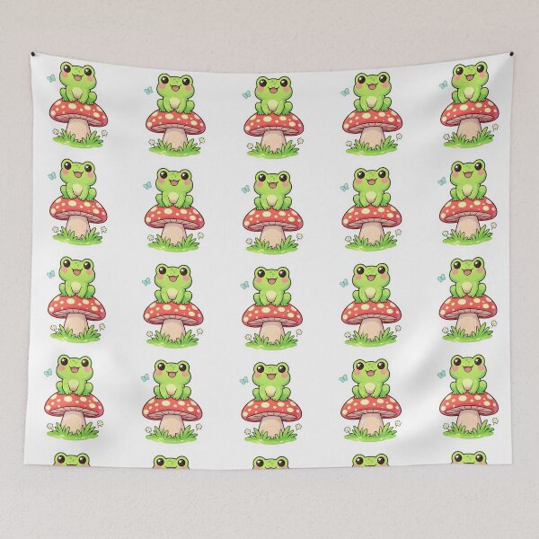 Item preview, Cute Frog Sitting on Mushroom Sticker – Kawaii Frog Cartoon designed and sold by Dasts Cart.