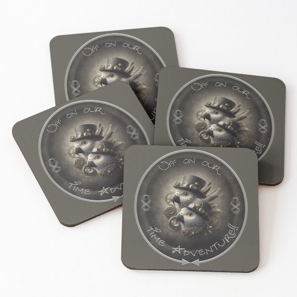 Item preview, Time Travel in Style – Steampunk African Grey Parrots designed and sold by Grau-Feder Design.