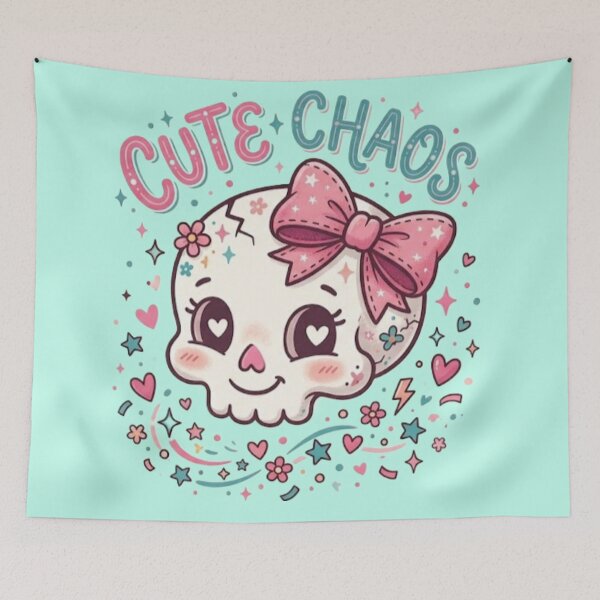 Item preview, Cute chaos skeleton skull with pink bow  designed and sold by DoneAndDusted.