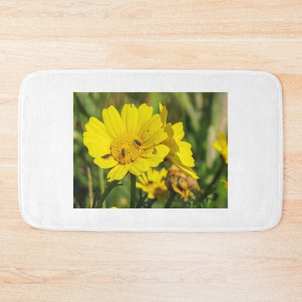 Item preview, Yellow Daisy With Small Insects Feeding on Pollen Close-Up Macro Wildflower Pollination Scene designed and sold by Nmallia.