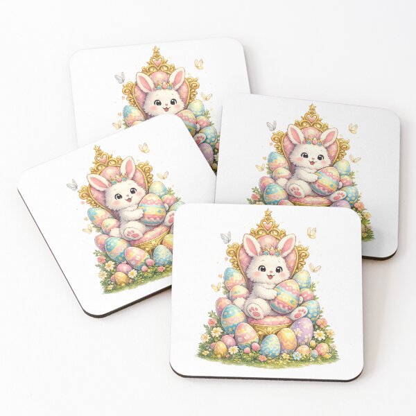 Item preview, Pastel Easter Bunny on Royal Throne Surrounded by Colorful Eggs and Spring Flowers designed and sold by FireOrchid.