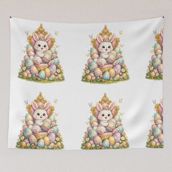 Item preview, Pastel Easter Bunny on Royal Throne Surrounded by Colorful Eggs and Spring Flowers designed and sold by FireOrchid.