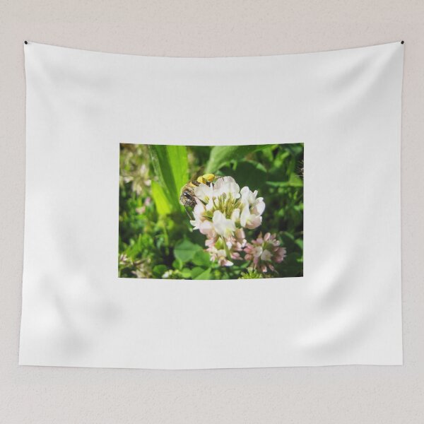 Item preview, Honeybee Collecting Pollen On White Clover Flower In Sunny Green Meadow Close-Up designed and sold by Nmallia.