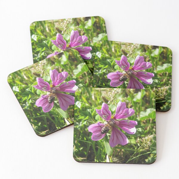 Item preview, Close-Up Of Honeybee Pollinating Pink Wildflower In Sunny Meadow Grass designed and sold by Nmallia.
