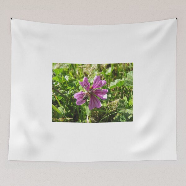 Item preview, Close-Up Of Honeybee Pollinating Pink Wildflower In Sunny Meadow Grass designed and sold by Nmallia.
