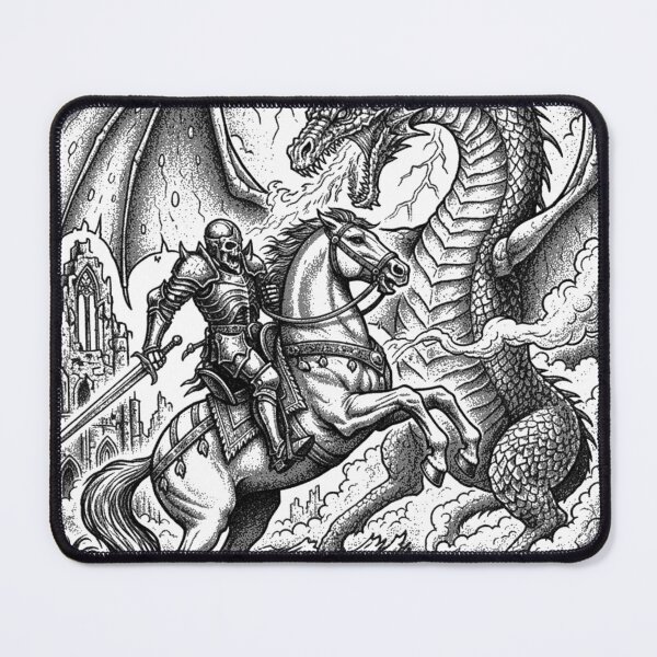 Item preview, Skeleton Knight Riding Horse Fighting Fire Dragon Fantasy Battle designed and sold by DragonSerpent Ink.