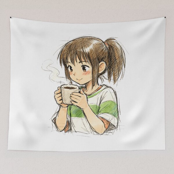 Item preview, CHIHIRO WITH COFFEE MUG designed and sold by LIS AND MELIVERSO.