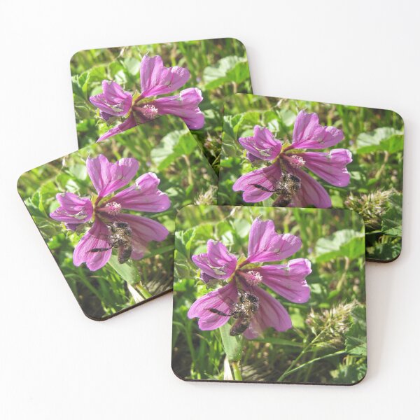 Item preview, Close-Up Of Honeybee Pollinating Pink Wildflower In Sunny Meadow Grass designed and sold by Nmallia.