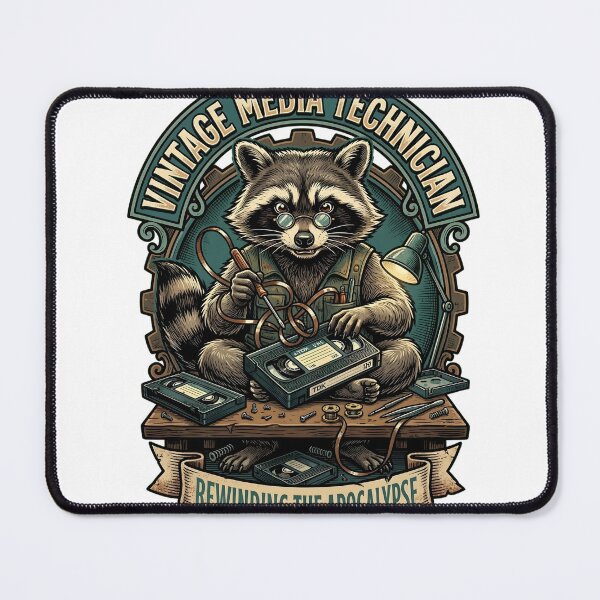 Item preview, Vintage Media Technician Raccoon - Rewinding The Apocalypse VHS designed and sold by Mythic Ink Studio.