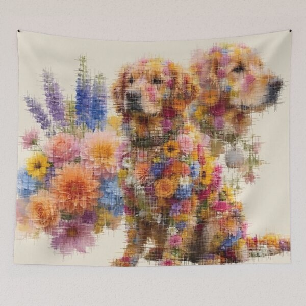 Item preview, Colorful floral dog duo  designed and sold by DoneAndDusted.