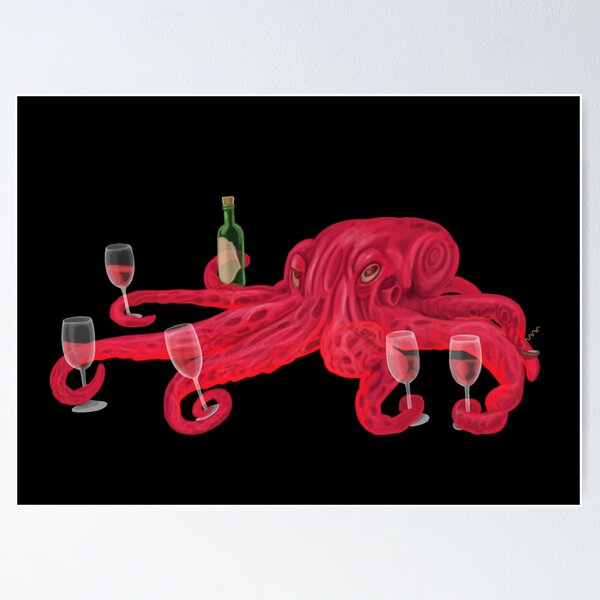 Item preview, Red Octopus Red Wine, handpainted picture designed and sold by AK-Hevonen.