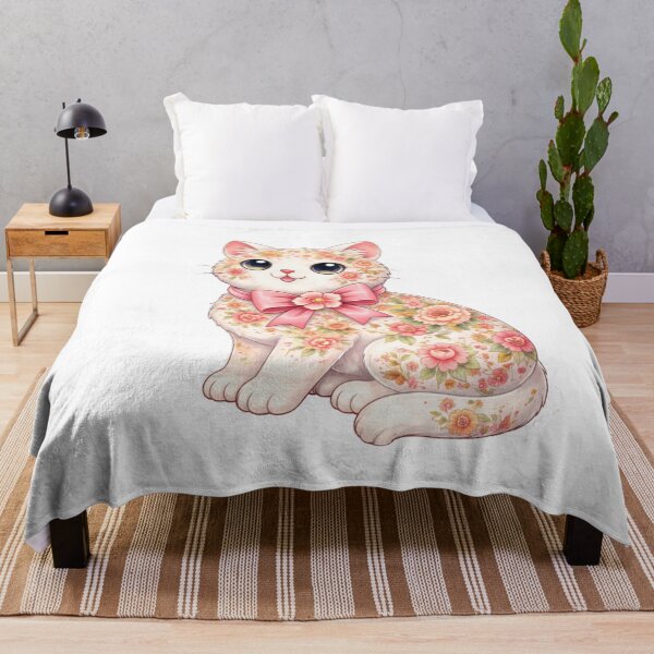 Aperçu de l'œuvre Illustration mignonne de chaton fleuri, art kawaii de chat créée et vendue par PlynGraphics.