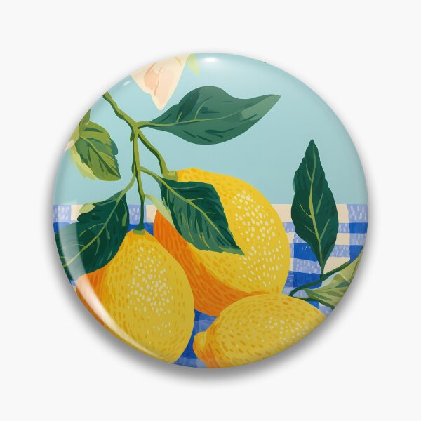 Item preview, Minimal Lemon Illustration on Blue and White Checkered Tablecloth designed and sold by BobaBunny76.