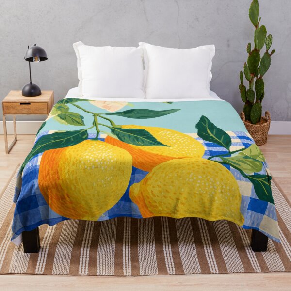 Item preview, Minimal Lemon Illustration on Blue and White Checkered Tablecloth designed and sold by BobaBunny76.