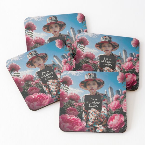 Item preview, I'm a Sticker Lady – Collage Girl in Peony Garden Aesthetic Illustration designed and sold by OBL Stories.