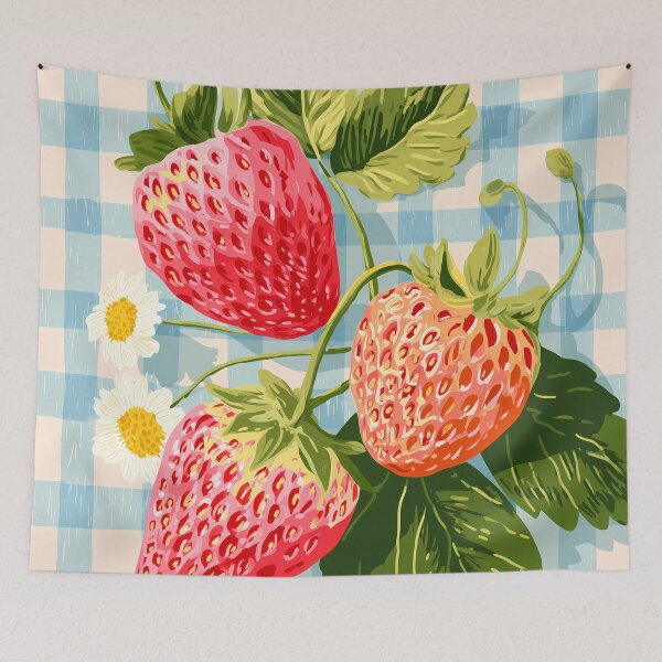 Item preview, Strawberries on Checkered Tablecloth Illustration designed and sold by BobaBunny76.