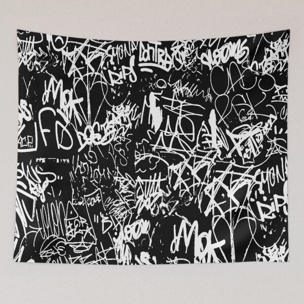Item preview, Black and White Graffiti Abstract Collage Print Pattern designed and sold by DFLC Prints.