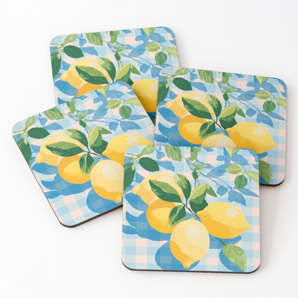 Item preview,  Minimal Lemon Illustration on Blue and White Checkered Tablecloth designed and sold by BobaBunny76.