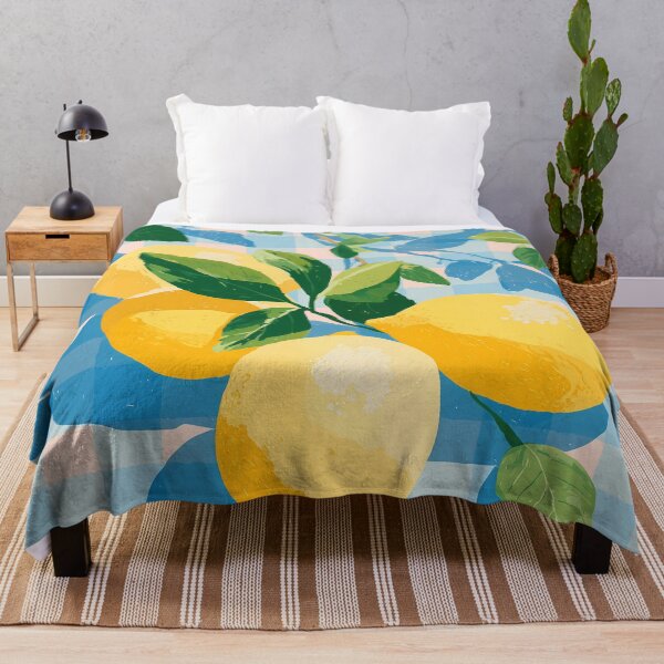 Item preview,  Minimal Lemon Illustration on Blue and White Checkered Tablecloth designed and sold by BobaBunny76.