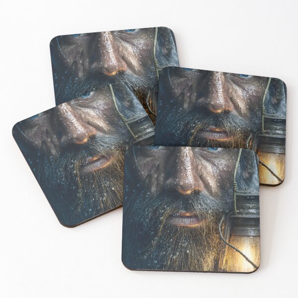 Item preview, Weathered Man Holding Lantern in Rainy Atmosphere designed and sold by Artessie.