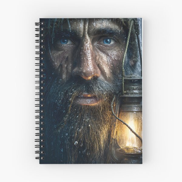 Item preview, Weathered Man Holding Lantern in Rainy Atmosphere designed and sold by Artessie.