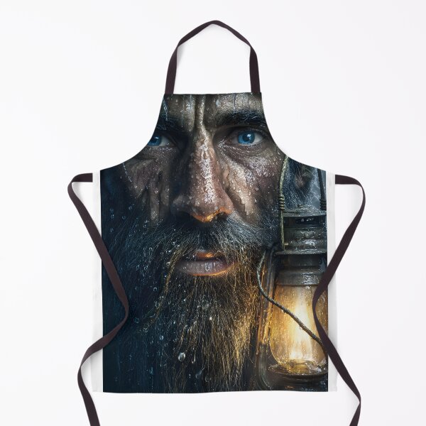 Item preview, Weathered Man Holding Lantern in Rainy Atmosphere designed and sold by Artessie.