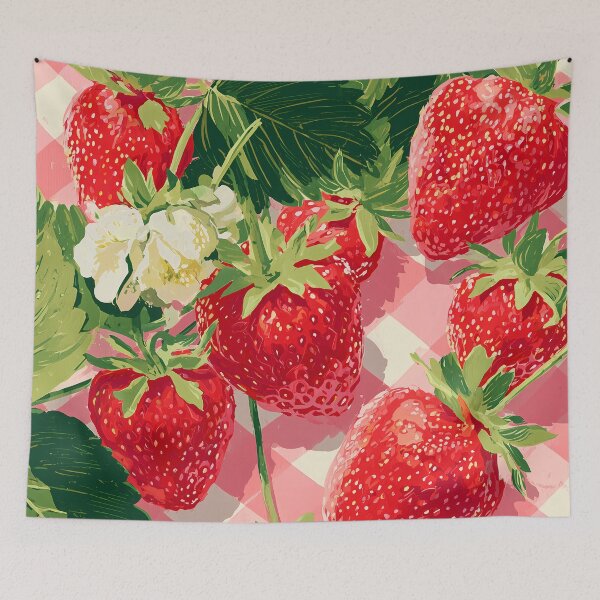 Item preview,  Strawberries on Checkered Tablecloth Illustration designed and sold by BobaBunny76.