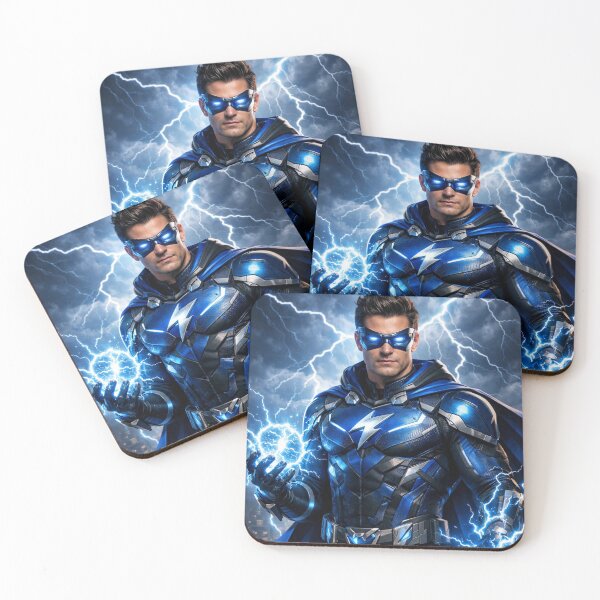 Item preview, Electric Blue Superhero Controlling Lightning Storm designed and sold by NiceArtsPlace.