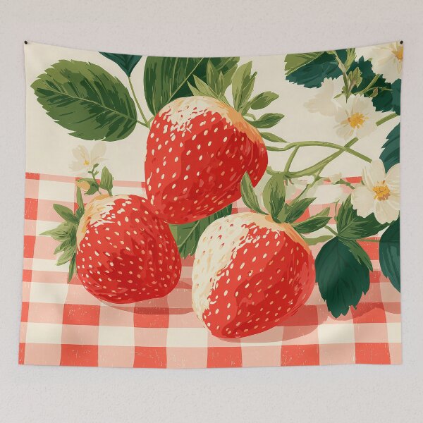 Item preview, Strawberries on Checkered Tablecloth Illustration designed and sold by BobaBunny76.