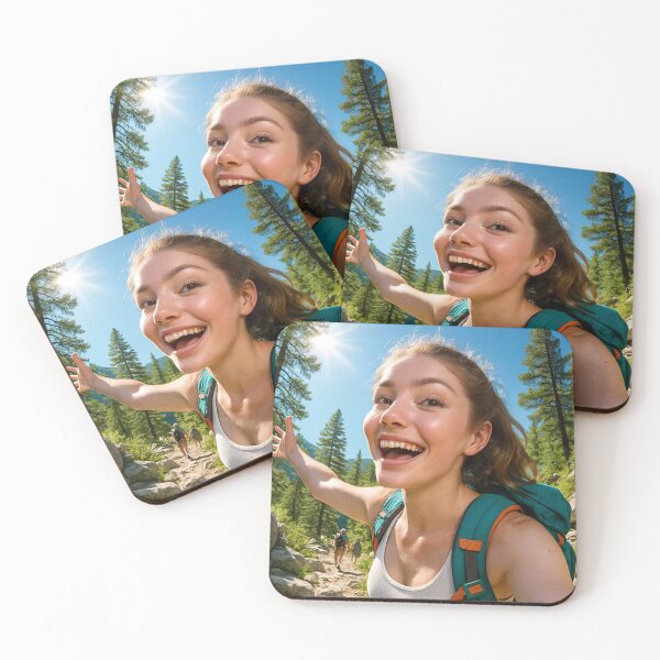 Item preview, Happy Girl Hiking in Sunny Pine Forest designed and sold by NiceArtsPlace.