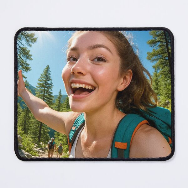 Item preview, Happy Girl Hiking in Sunny Pine Forest designed and sold by NiceArtsPlace.