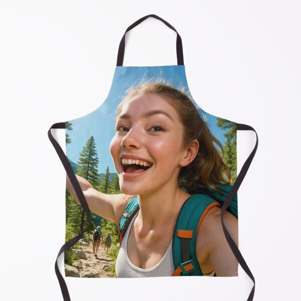 Item preview, Happy Girl Hiking in Sunny Pine Forest designed and sold by NiceArtsPlace.