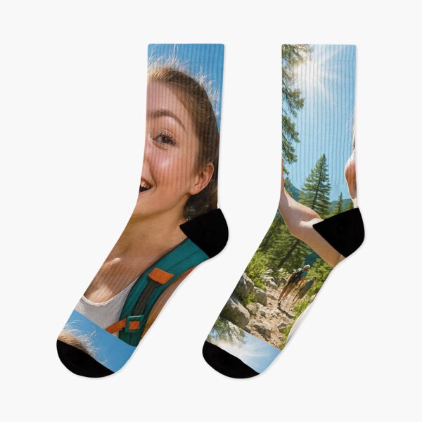 Item preview, Happy Girl Hiking in Sunny Pine Forest designed and sold by NiceArtsPlace.