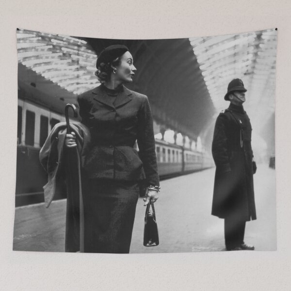 Item preview, Fashionista, Model Lisa Fonssagrives in Paddington Victoria Station, London vintage black and white photograph poster art print designed and sold by Astrid Arkhangelsky.