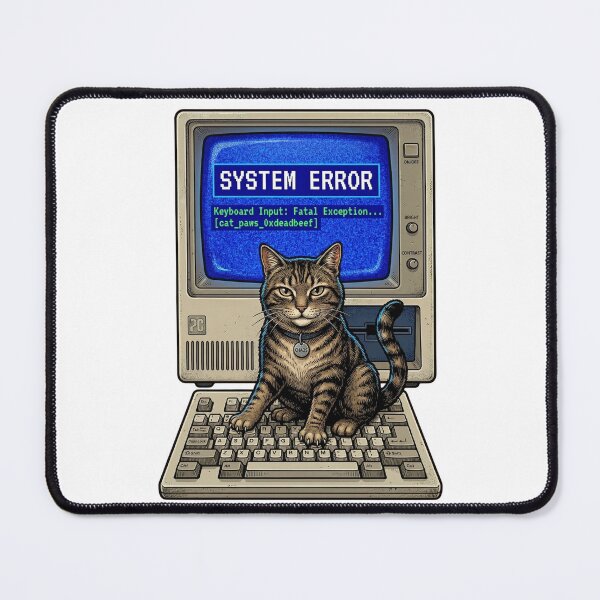 Item preview, Cat On Keyboard System Error - Funny Retro Tech IT Support Meme designed and sold by Mythic Ink Studio.