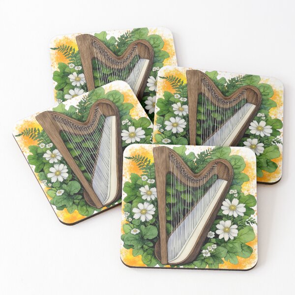 Item preview, Celtic Harp with Wildflowers | Botanical Music Illustration designed and sold by ChenEngEng.