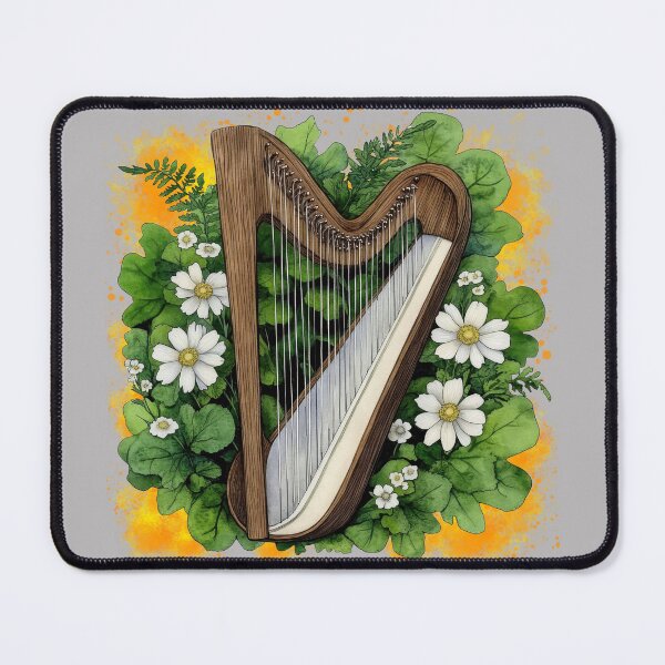 Item preview, Celtic Harp with Wildflowers | Botanical Music Illustration designed and sold by ChenEngEng.