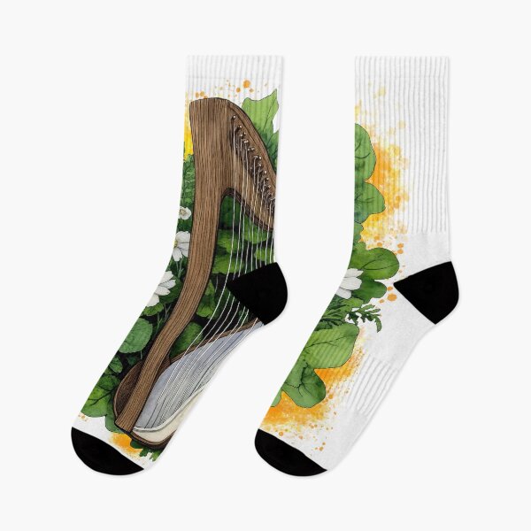 Item preview, Celtic Harp with Wildflowers | Botanical Music Illustration designed and sold by ChenEngEng.