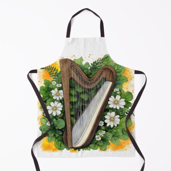 Item preview, Celtic Harp with Wildflowers | Botanical Music Illustration designed and sold by ChenEngEng.