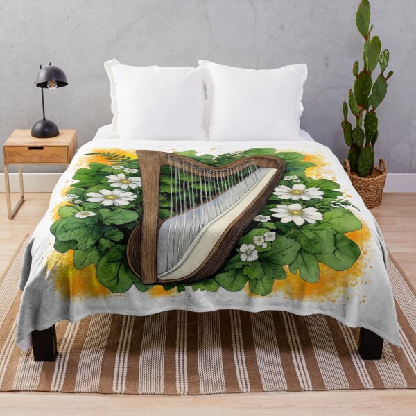 Item preview, Celtic Harp with Wildflowers | Botanical Music Illustration designed and sold by ChenEngEng.