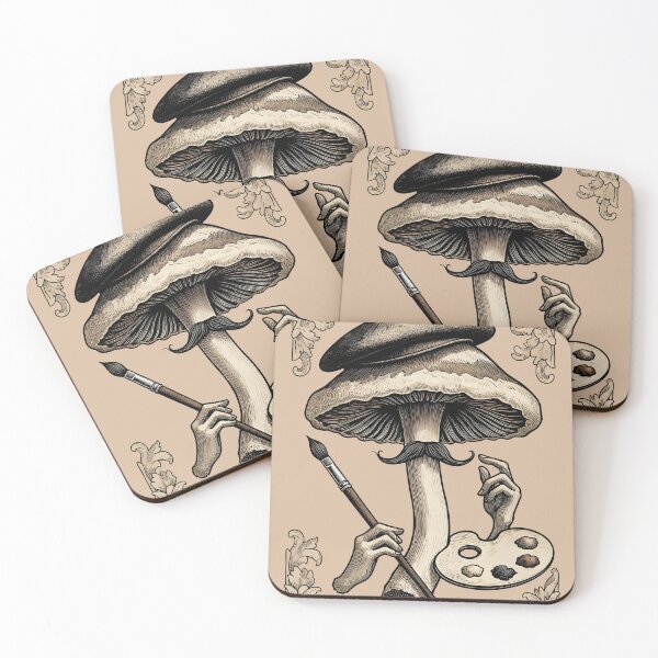 Item preview, Bohemian Mushroom Artist - Surreal Vintage Ink Drawing designed and sold by Rawecz Studio.