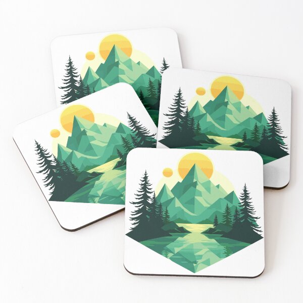 Item preview, Green Dream Geometric Mountain Landscape – Surreal Flat Vector Art designed and sold by GreenDreamArt.
