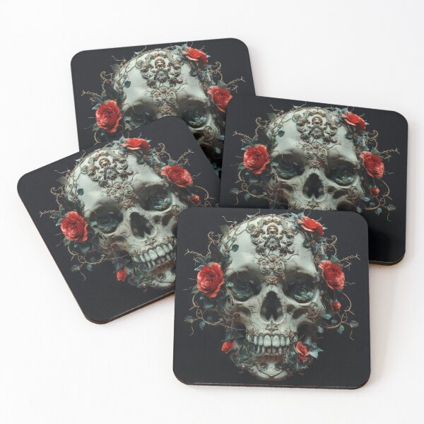 Item preview, Baroque Gothic Skull with Red Roses - Dark Fantasy Apparel designed and sold by InkAndShadows.