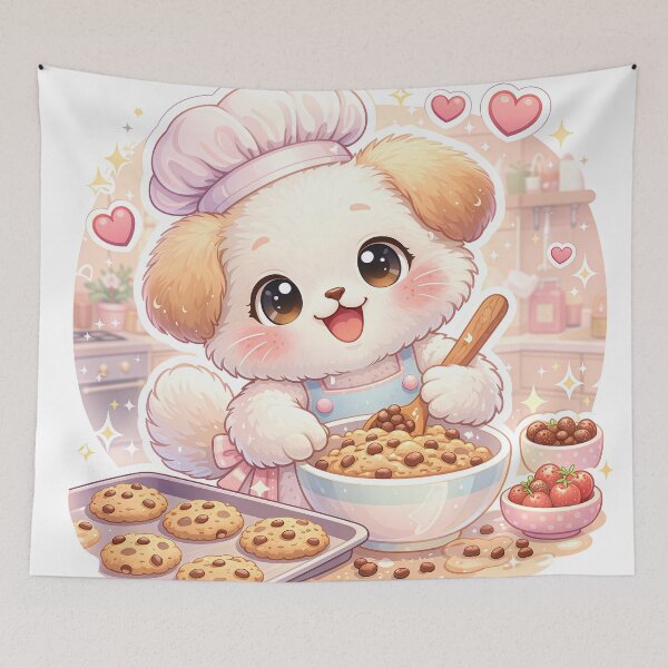 Item preview, Kawaii Puppy Baking Chocolate Chip Cookies – Cute Pastel Bakery Dog Chef Sticker designed and sold by Furfolkz.