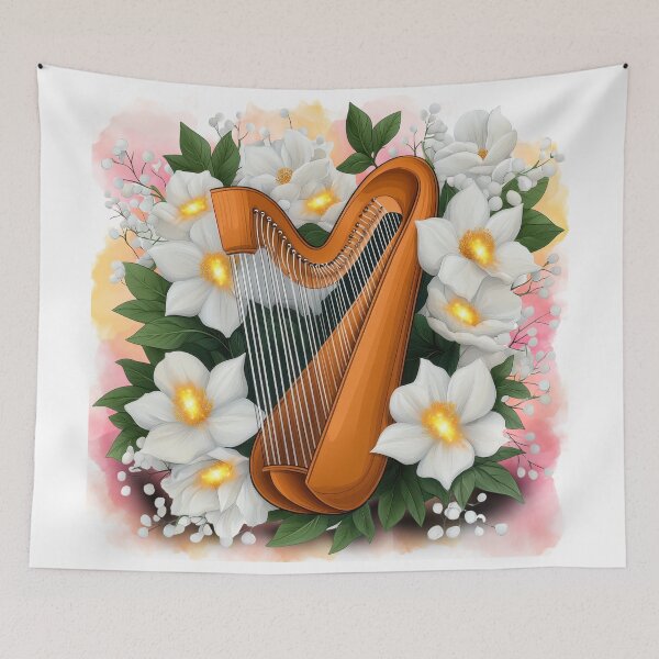 Item preview, Floral Celtic Harp | Botanical Music Illustration designed and sold by ChenEngEng.
