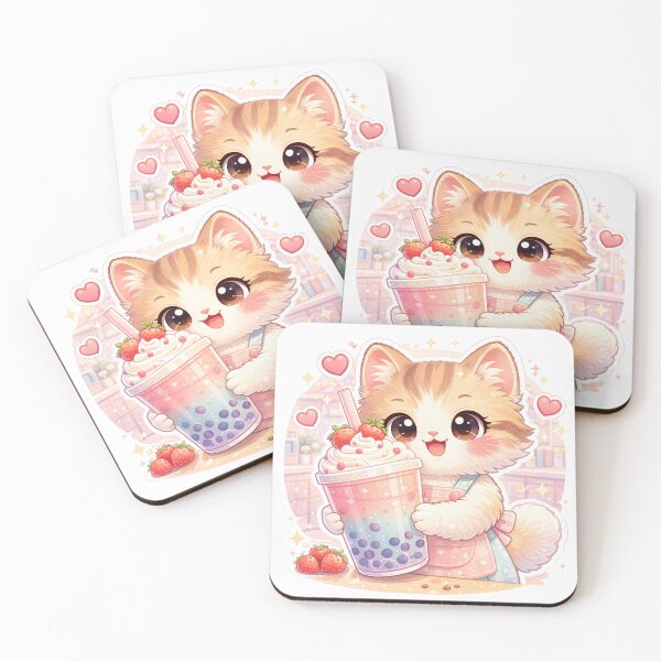 Item preview, Kawaii Kitten Strawberry Bubble Tea – Cute Pastel Boba Cat Dessert Sticker designed and sold by Furfolkz.
