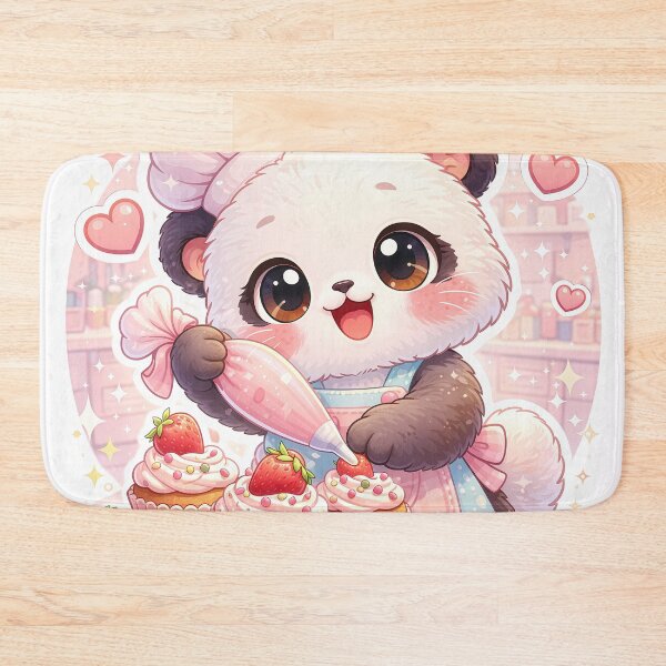 Item preview, Kawaii Panda Decorating Strawberry Cupcakes – Cute Pastel Bakery Panda Sticker designed and sold by Furfolkz.