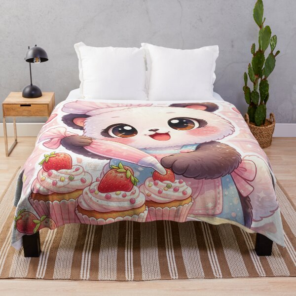 Item preview, Kawaii Panda Decorating Strawberry Cupcakes – Cute Pastel Bakery Panda Sticker designed and sold by Furfolkz.