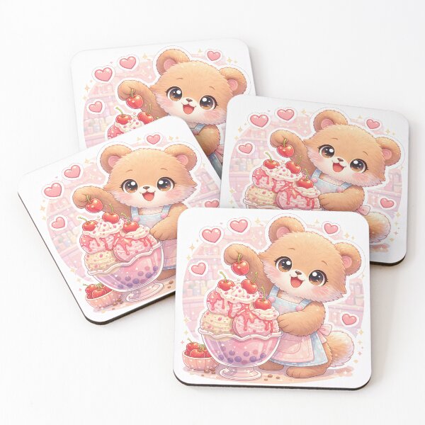 Item preview, Kawaii Teddy Bear Strawberry Ice Cream Sundae – Cute Pastel Dessert Bear Sticker designed and sold by Furfolkz.